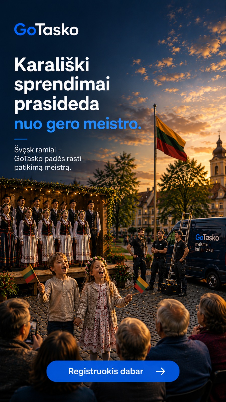 GoTasko Mindaugo dienos reklama — tapk vienu pirmųjų GoTasko specialistų